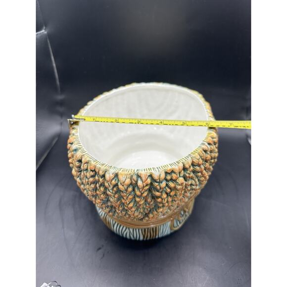 Vintage Wheat Sheath with Bow Ceramic Planter Majolica Style 8.5 Inches China - Picture 10 of 10